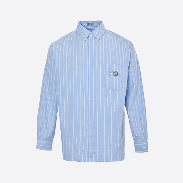 Dior 25ss blue cat embroidered striped shirt
