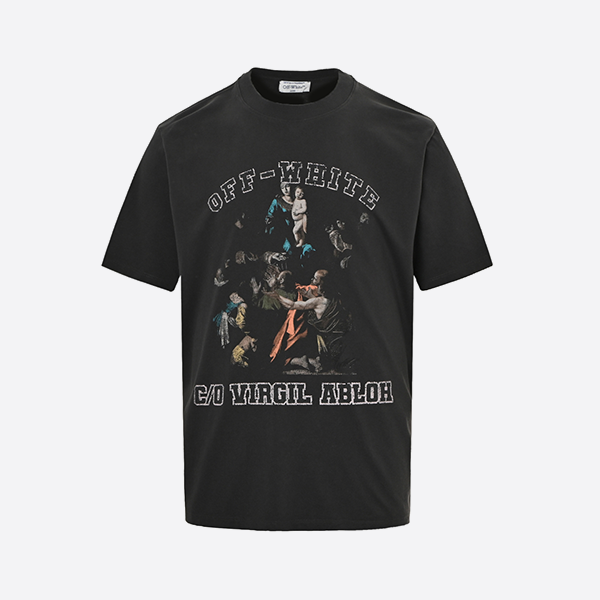 OFF WHITE CO VIRGIL24ss washed short sleeves with hymn and Madonna print on chest