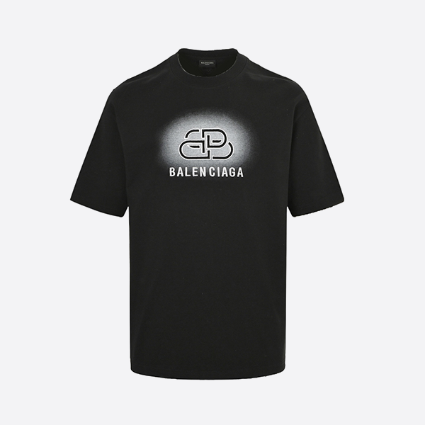 Balenciaga 25ss lock letter embroidered inkjet short sleeve Black
