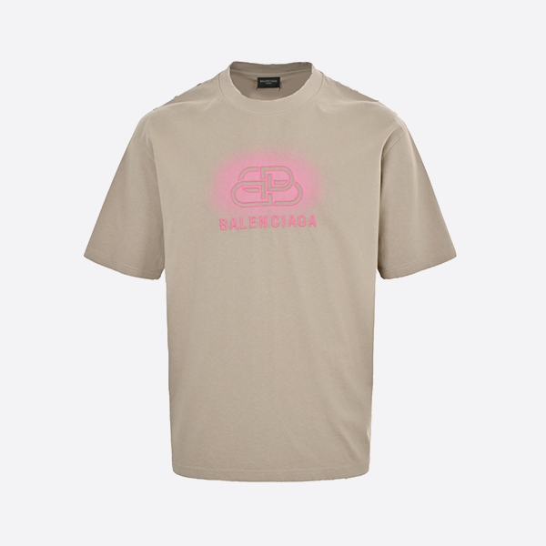 Balenciaga 25ss lock letter embroidered inkjet short sleeve camel