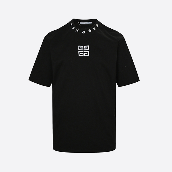 Givenchy 25ss neckline five-pointed star grid embroidered short sleeves