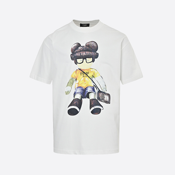 Fendi 25ss cartoon character hand-painted print short sleeves