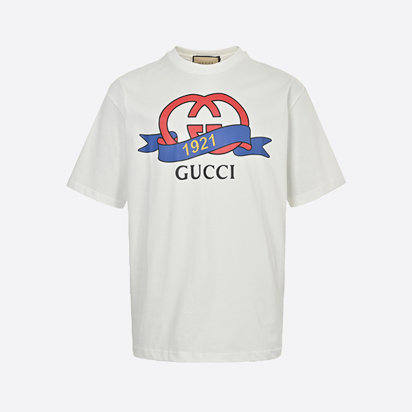 グッチ 25SS 赤と緑のストライプ レタープリント 半袖